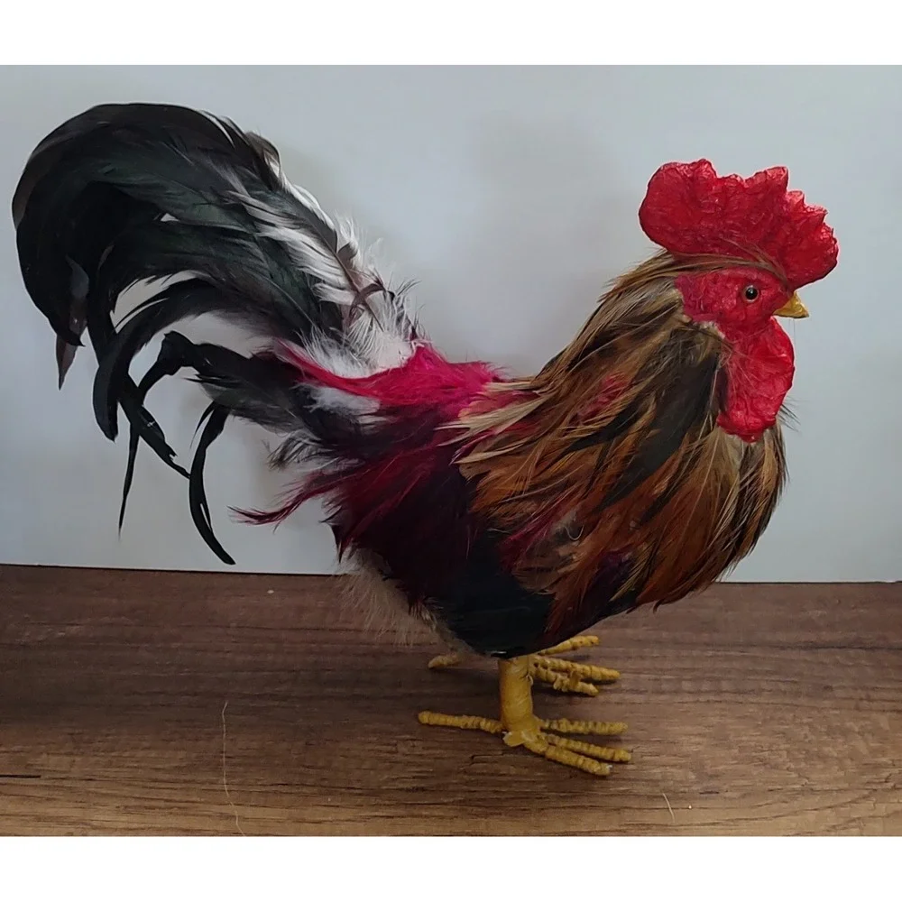 Realistic Rooster Chicken Real Feathers Farmhouse Decor Lot Of 3 D2